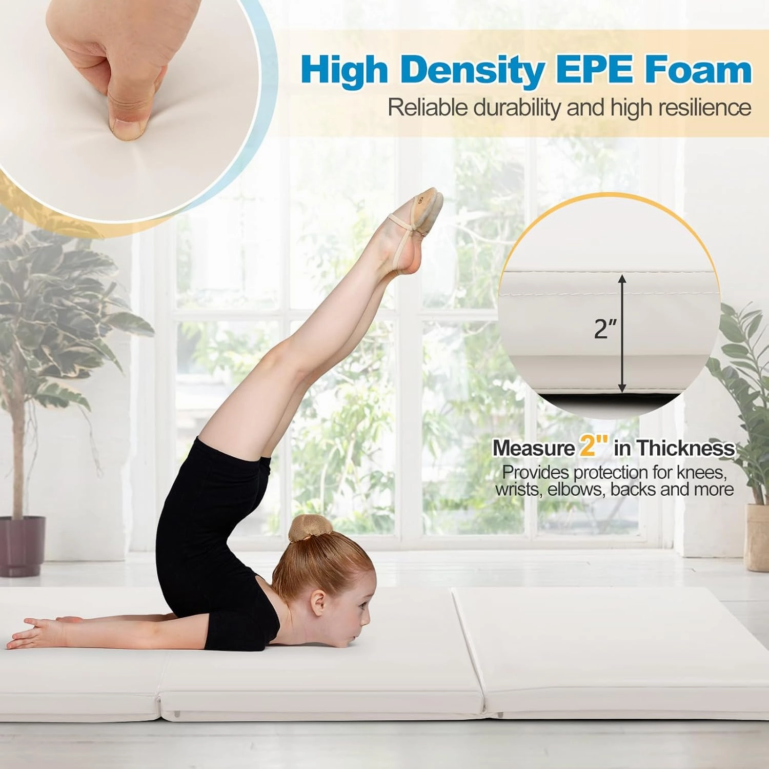 Goplus Folding Gymnastics Mat, 6’ x 2’ x 2’’ Thick Tri-Fold Exercise Tumbling Mat w/Carrying Handles, Hook & Loop Fastener, Gym mats for Home Fitness Yoga Aerobics Workouts Martial Arts