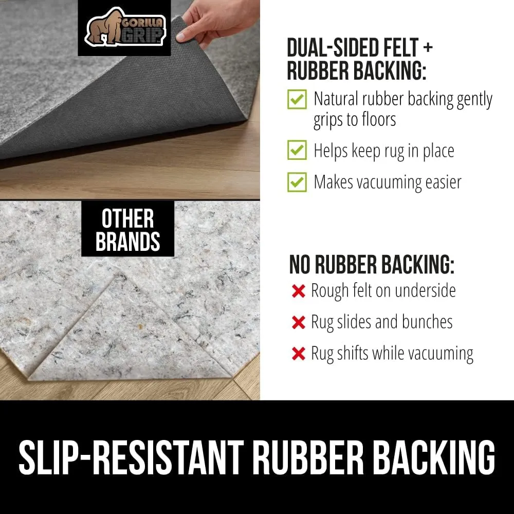 GORILLA GRIP Felt and Natural Rubber Stay in Place Slip Resistant Rug Pad, 1/4” Thick, 2x4 FT Protective Padding for Under Area Rugs, Cushioned Gripper Pads, Carpet Runners, Hardwood Floors Protection