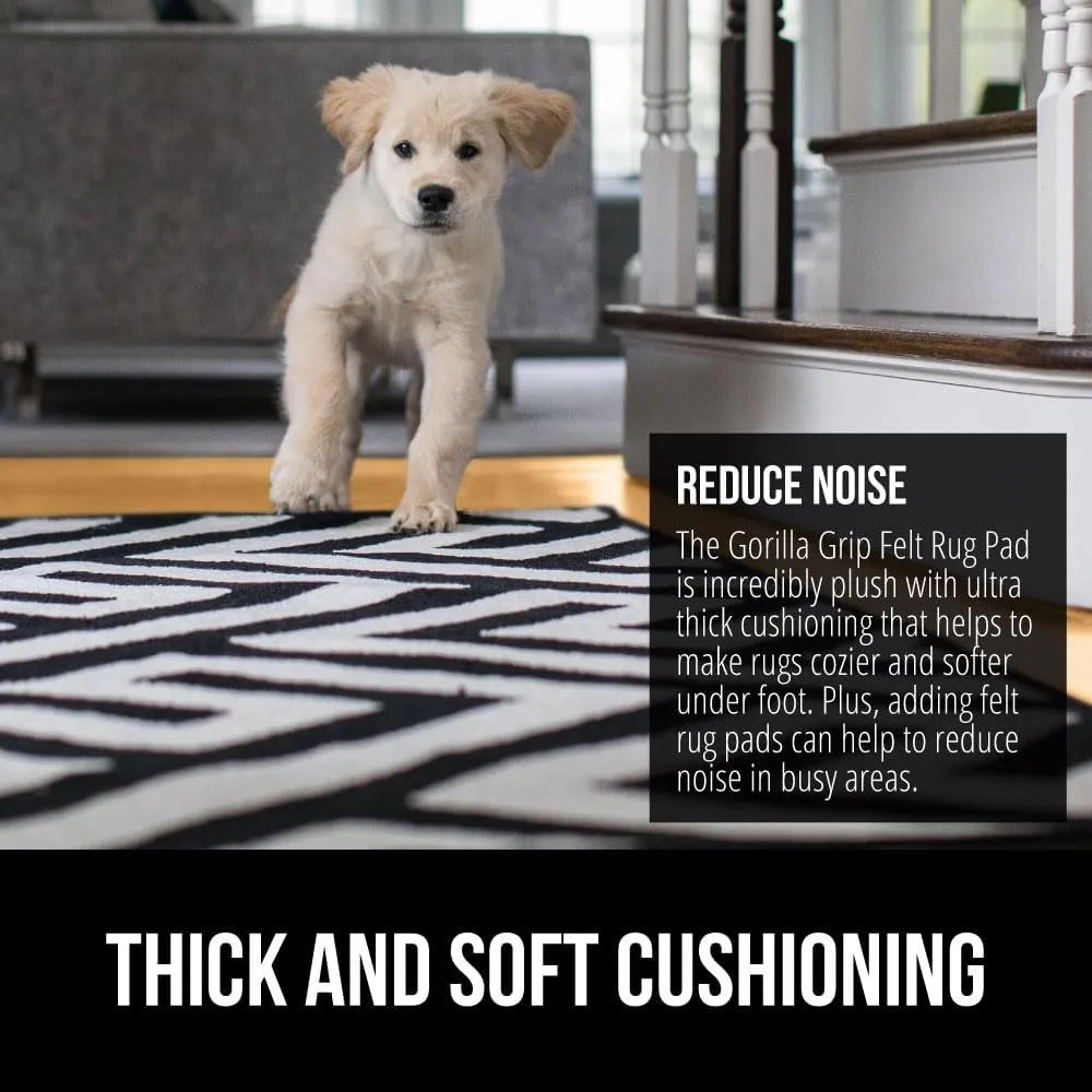 GORILLA GRIP Felt and Natural Rubber Stay in Place Slip Resistant Rug Pad, 1/4” Thick, 2x4 FT Protective Padding for Under Area Rugs, Cushioned Gripper Pads, Carpet Runners, Hardwood Floors Protection