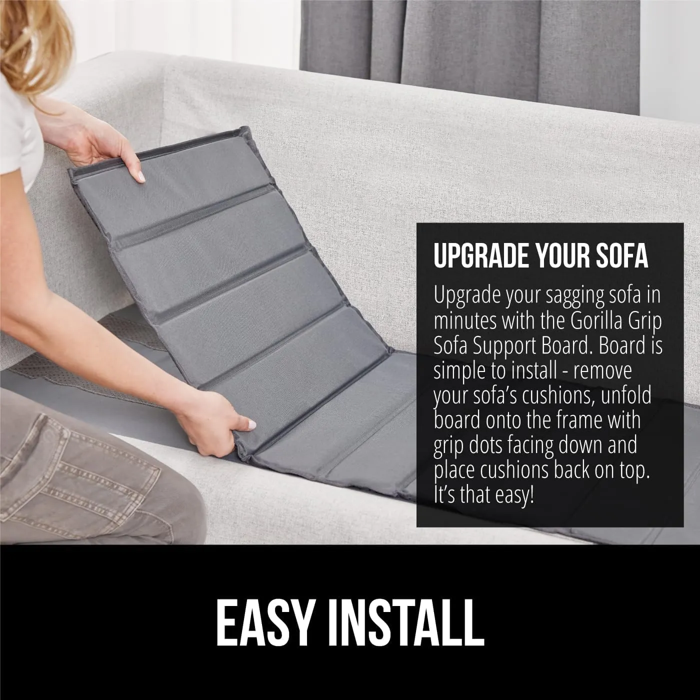 GORILLA GRIP Heavy Duty Couch Cushion Support Board to Fix Sagging Sofas, 21.5 x 70 Sofa, Thick Plywood Boards Add Strong Seat Supports, Stays in Place, Replacement Stuffing Under Couches, Gray