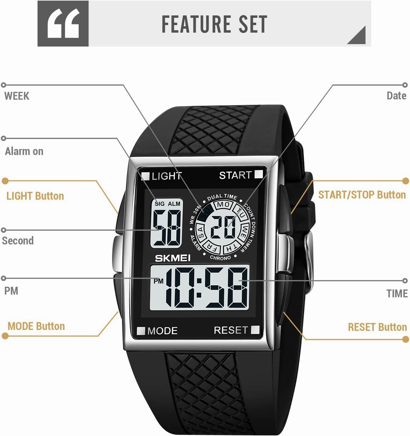 Gosasa Men Sports Military Watches Digital Airplane Shaped LED Light Waterproof Watches