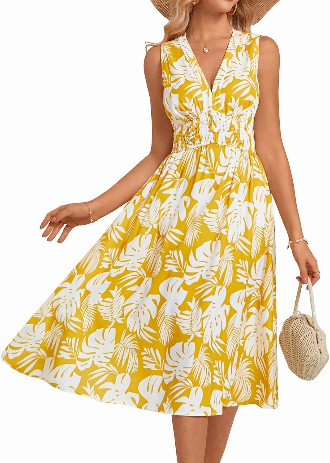 GRACE KARIN Women's 2025 Casual Summer Tank Dress V Neck Sleeveless Midi Floral Beach Dress with Pockets