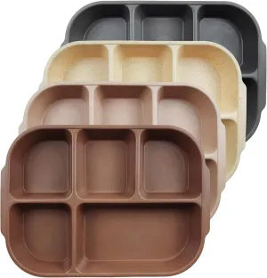 greenandlife 10.8 Inch 4PCS Divided Plates for Kids Adults, Portion Control Plates, Dishwasher & Microwave Safe Compartment Plate, Unbreakable Lightweight Reusable Wheat Straw Plate, Earth Tone