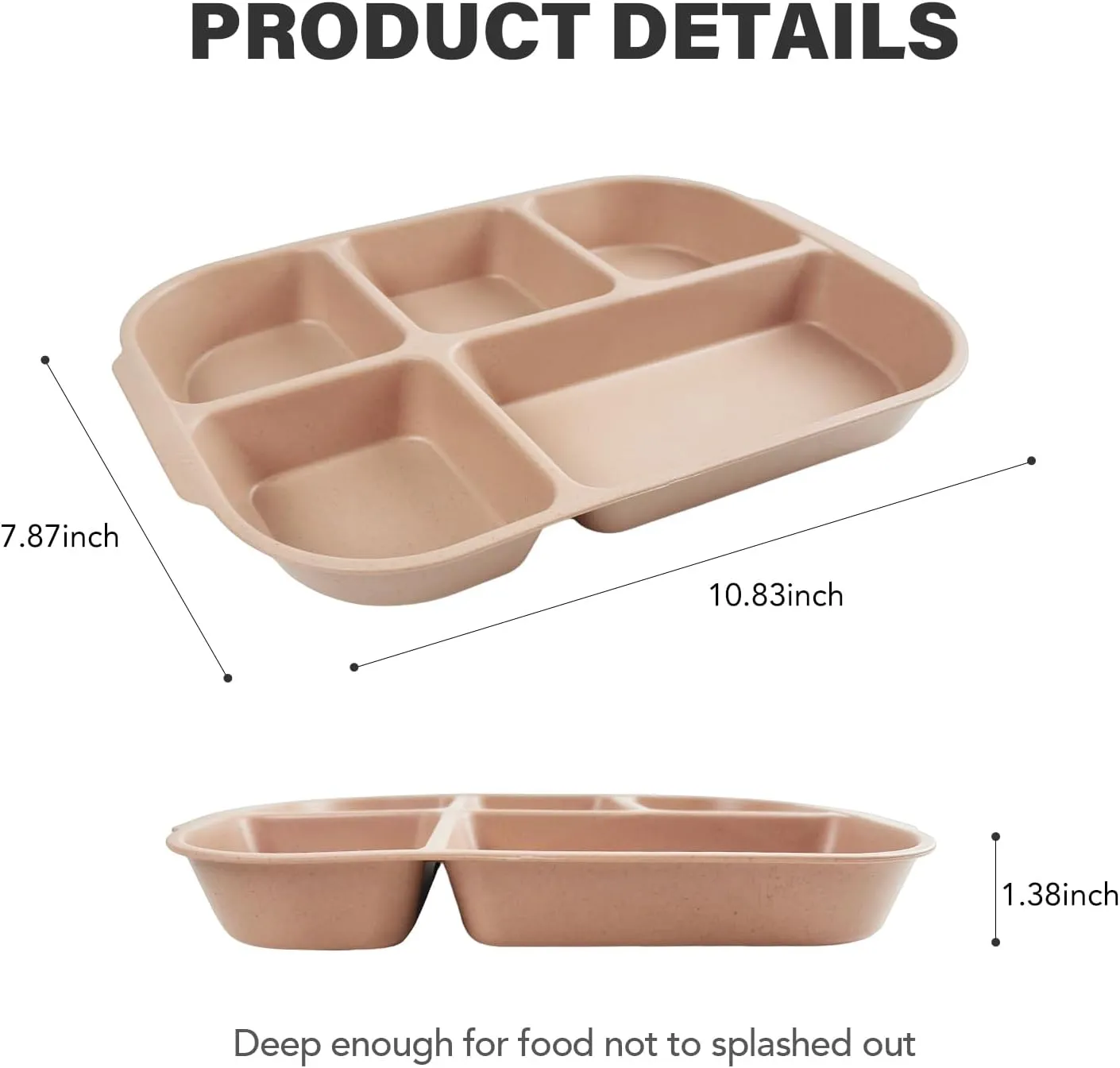greenandlife 10.8 Inch 4PCS Divided Plates for Kids Adults, Portion Control Plates, Dishwasher & Microwave Safe Compartment Plate, Unbreakable Lightweight Reusable Wheat Straw Plate, Earth Tone