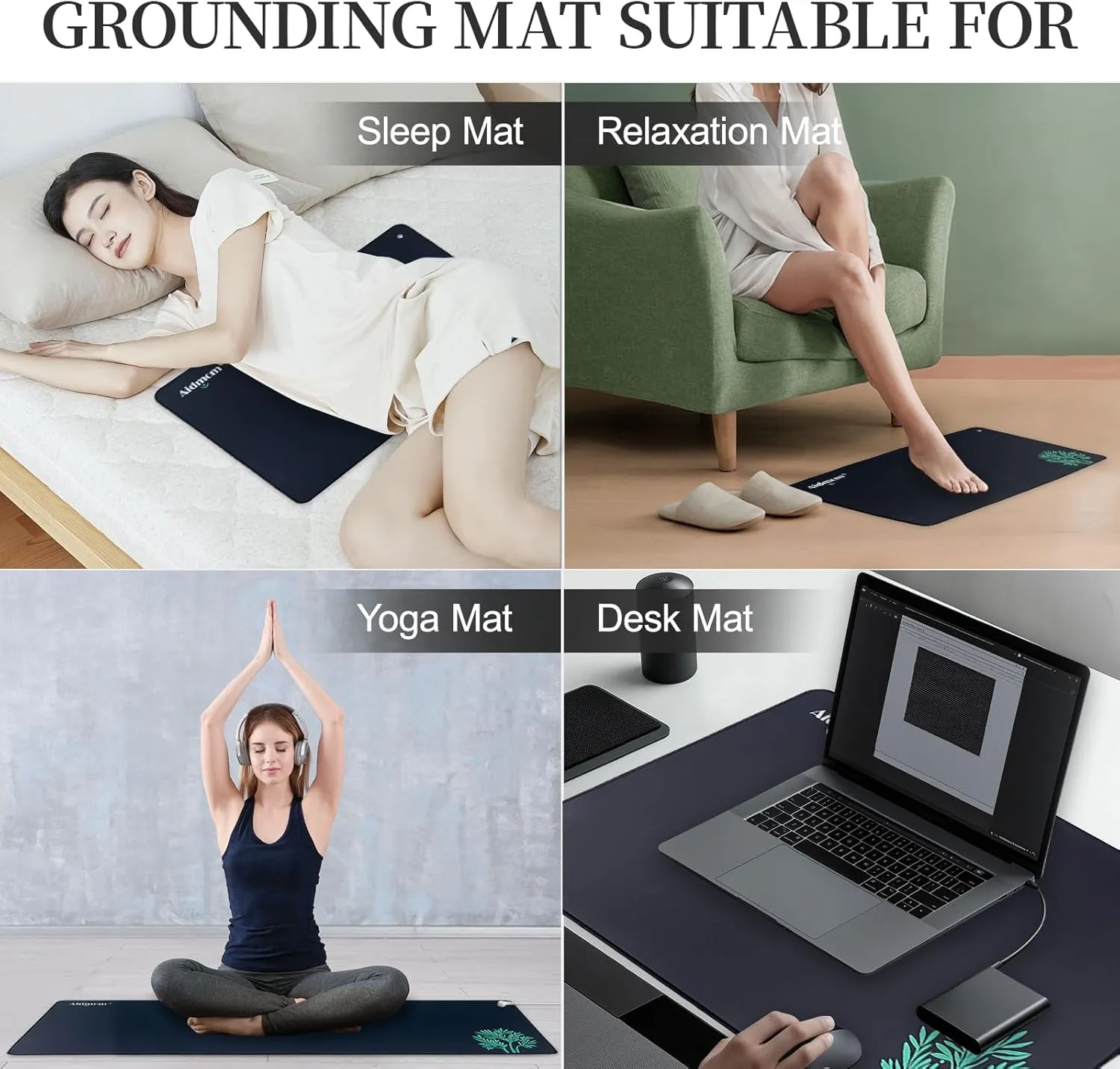 Grounding Mat for Feet, Conductive Carbon Earthing Mat for Energy Balance, Fatigue & Stress Relief, Pain Relief, Indoor Grounding Pad for Home/Office Use(24"x16")