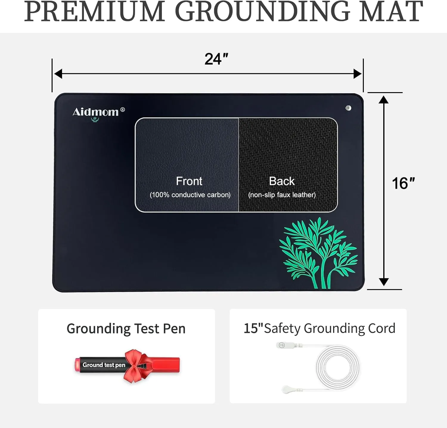 Grounding Mat for Feet, Conductive Carbon Earthing Mat for Energy Balance, Fatigue & Stress Relief, Pain Relief, Indoor Grounding Pad for Home/Office Use(24"x16")