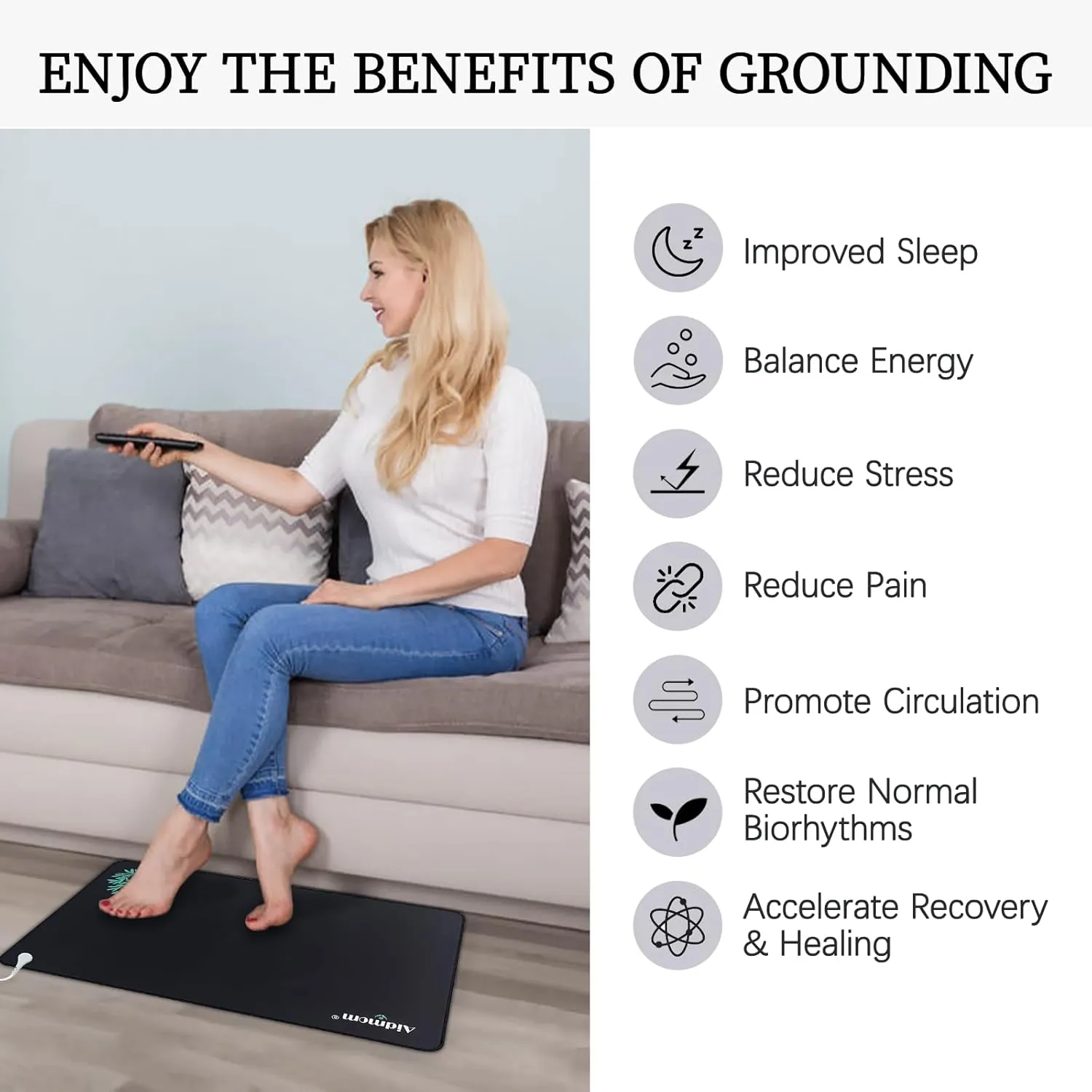 Grounding Mat for Feet, Conductive Carbon Earthing Mat for Energy Balance, Fatigue & Stress Relief, Pain Relief, Indoor Grounding Pad for Home/Office Use(24"x16")