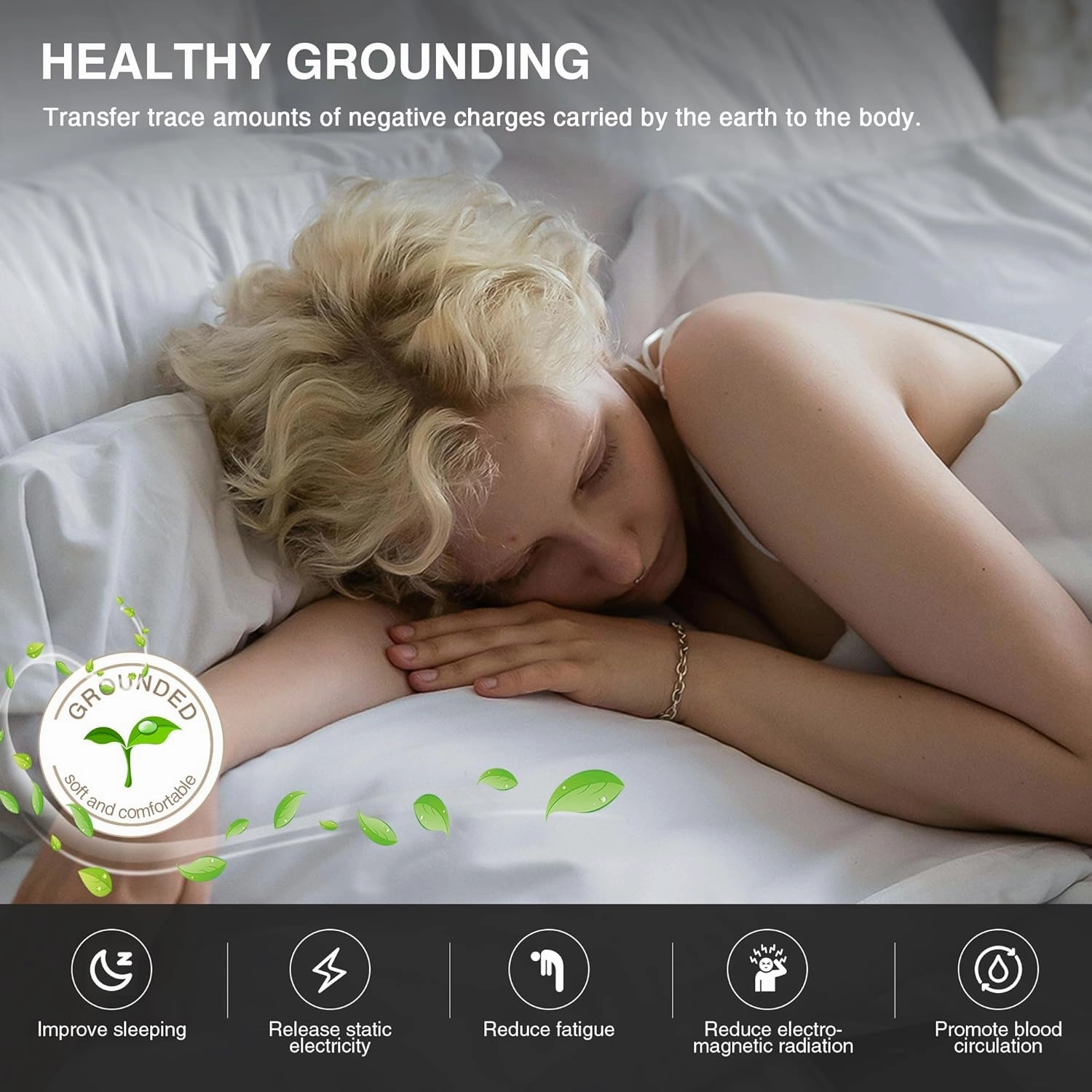 Grounding Mat for Bed, Grounded Pad for Sleep, Anti-Slip PU Leather Grounded Mat with Grounding Cord, 27''×76‘’