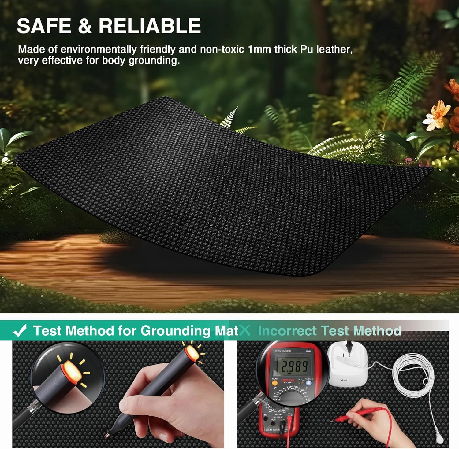 Grounding Mat for Bed, Grounded Pad for Sleep, Anti-Slip PU Leather Grounded Mat with Grounding Cord, 27''×76‘’