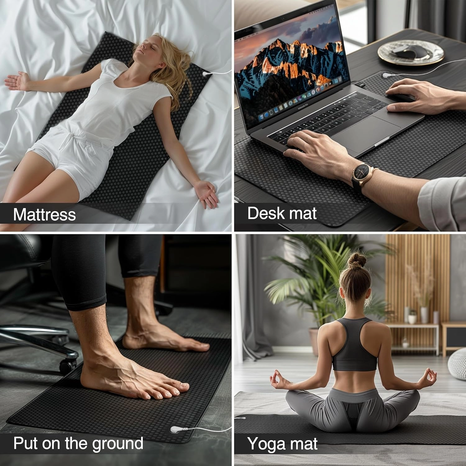 Grounding Mat for Bed, Grounded Pad for Sleep, Anti-Slip PU Leather Grounded Mat with Grounding Cord, 27''×76‘’