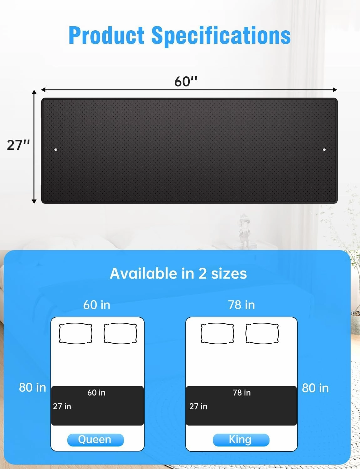 Grounding Mat for Bed with Leather, Improve Sleep, Relieve Stress & Pain, Anti-Slip & Eco-Friendly PU Leather, Includes Grounding Cord & Sleep Mask for Enhanced Rest(Queen-27''×60'')
