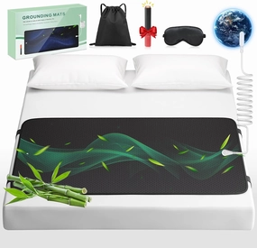 Grounding Mat for Bed with Leather, Improve Sleep, Relieve Stress & Pain, Anti-Slip & Eco-Friendly PU Leather, Includes Grounding Cord & Sleep Mask for Enhanced Rest(Queen-27''×60'')