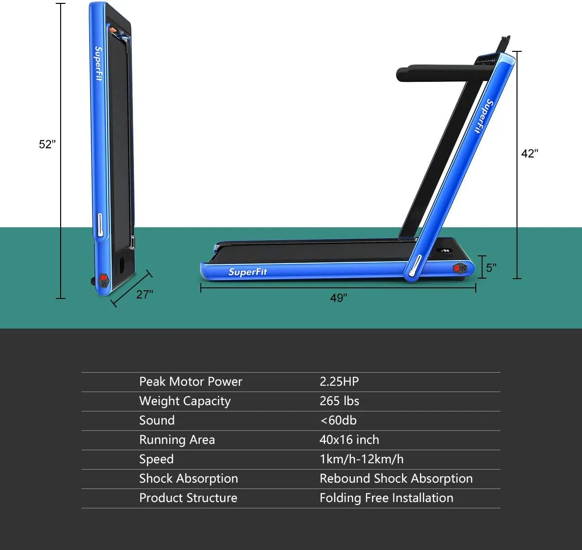 GYMAX Walking Pad, 2.25HP Dual Display Foldable Treadmill for Home with Remote/Smart App Control, Portable Compact Treadmill for Office Under Desk, Folding Running Machine for Small Spaces
