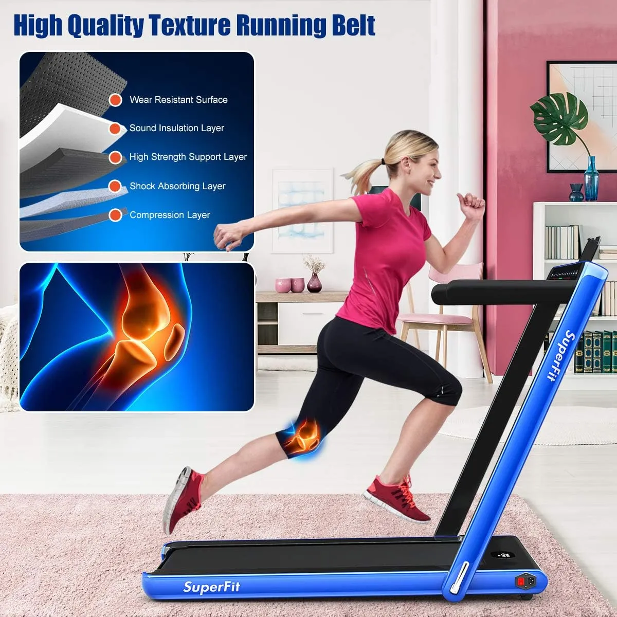 GYMAX Walking Pad, 2.25HP Dual Display Foldable Treadmill for Home with Remote/Smart App Control, Portable Compact Treadmill for Office Under Desk, Folding Running Machine for Small Spaces