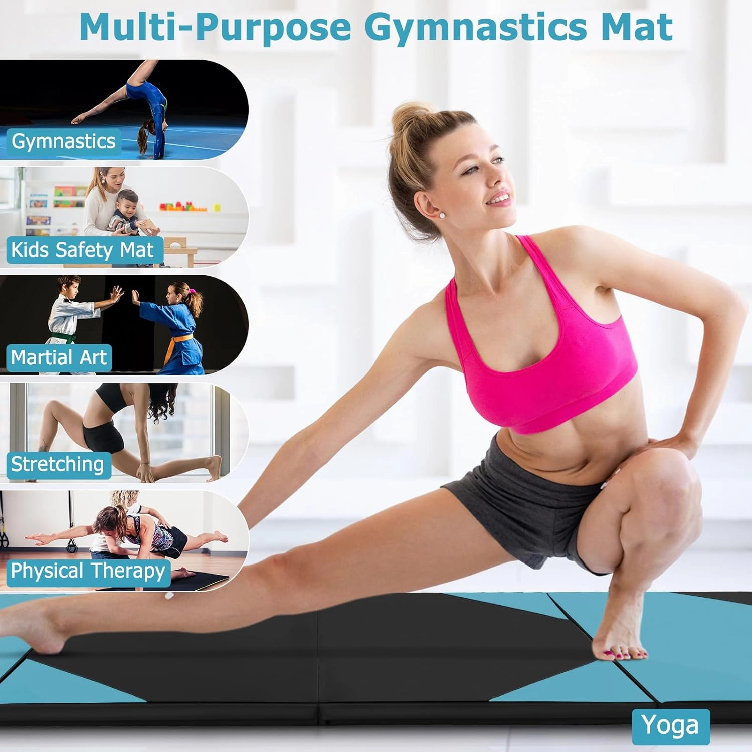 GYMAX Gymnastics Mat, 4 FT x 10 FT x 2 Inches Folding Exercise Mat w/Carrying Handles, Hook & Loop Fasteners, Tumbling Mat Waterproof for Yoga, Stretching, Home Gym