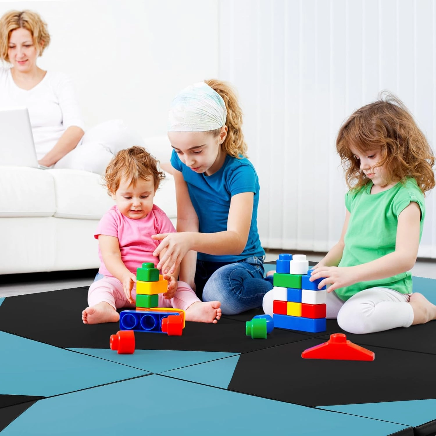 GYMAX Gymnastics Mat, 4 FT x 10 FT x 2 Inches Folding Exercise Mat w/Carrying Handles, Hook & Loop Fasteners, Tumbling Mat Waterproof for Yoga, Stretching, Home Gym