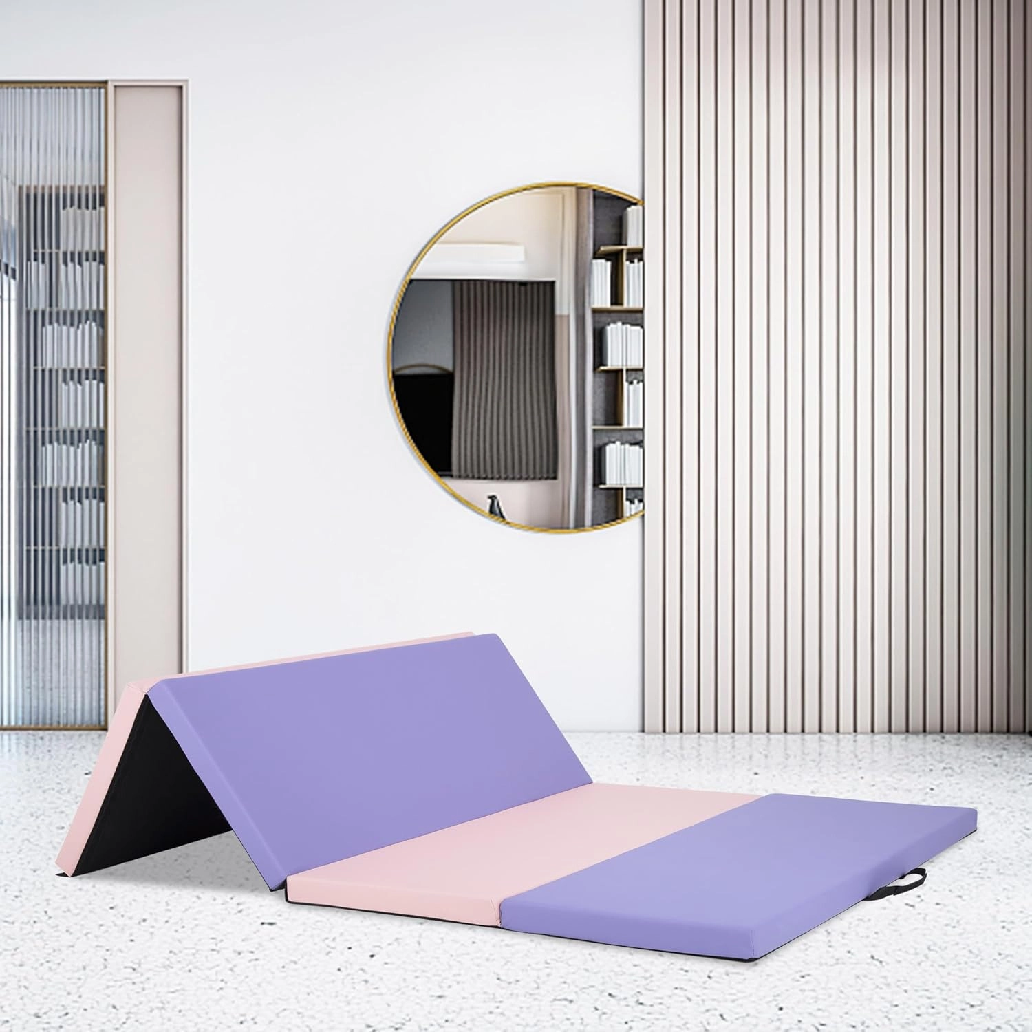 Gymnastics Tumbling Mats Portable Gymnastics Mat Foldable Tumbling Mat Thick PU Leather Exercise Mat Yoga Mat with Carrying Handles for home Workout outdoor Yoga Gymnastics