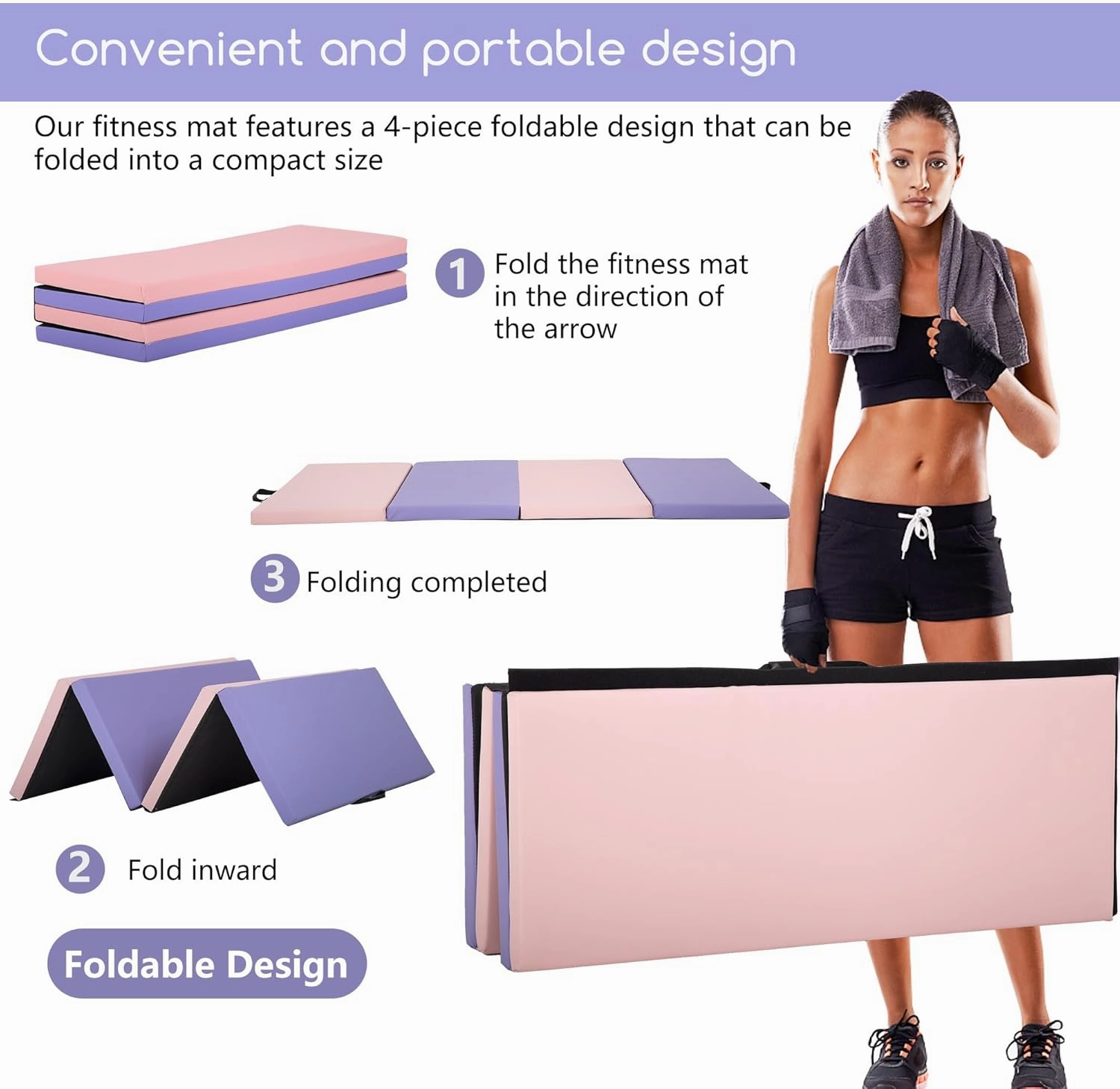Gymnastics Tumbling Mats Portable Gymnastics Mat Foldable Tumbling Mat Thick PU Leather Exercise Mat Yoga Mat with Carrying Handles for home Workout outdoor Yoga Gymnastics