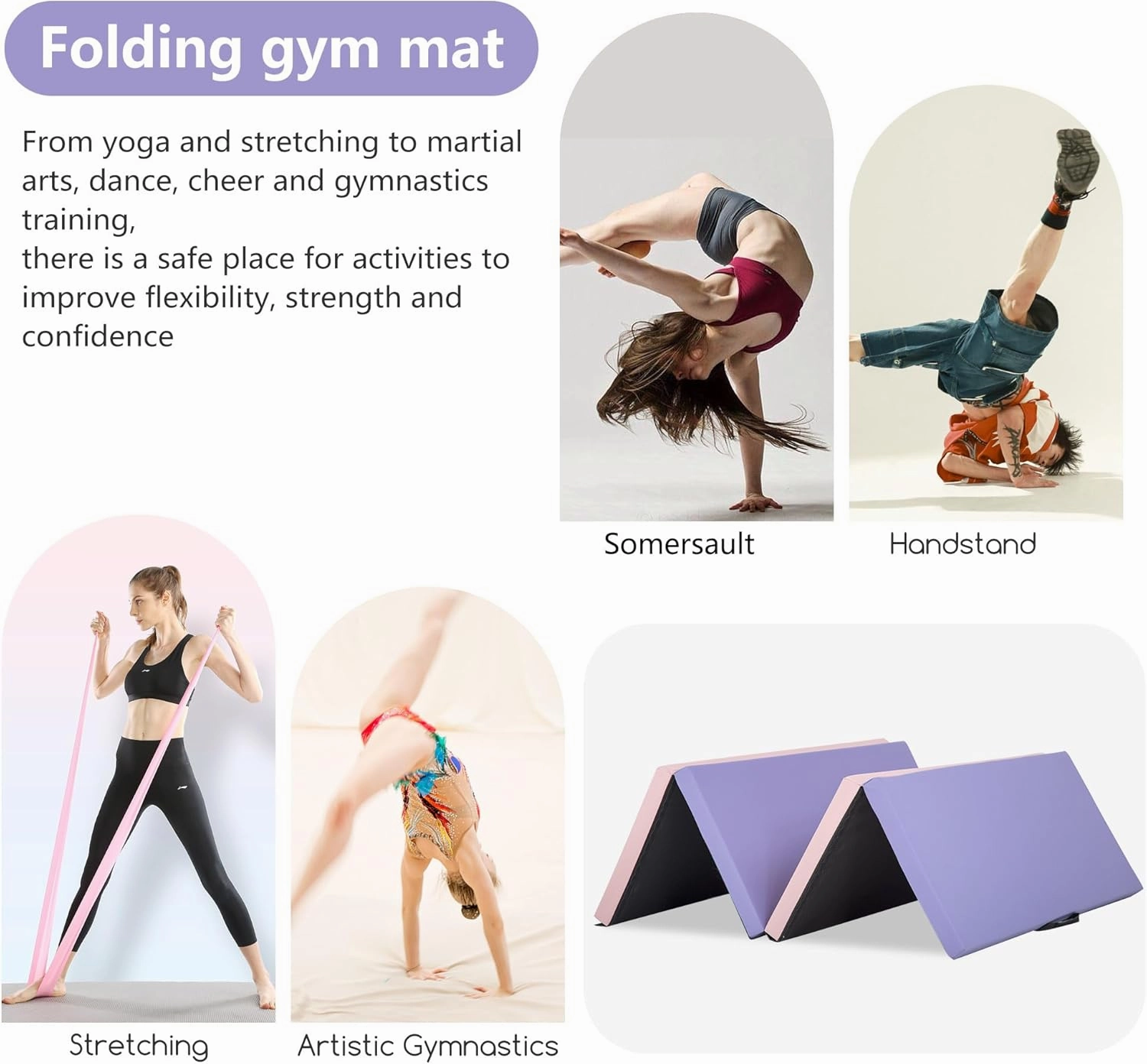 Gymnastics Tumbling Mats Portable Gymnastics Mat Foldable Tumbling Mat Thick PU Leather Exercise Mat Yoga Mat with Carrying Handles for home Workout outdoor Yoga Gymnastics