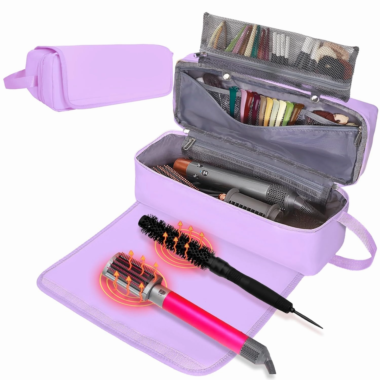 Hair Tools Travel Bag with Heat Resistant Mat Hair Styling Accessories Storage Case for Hair Dryer Flat Iron Straightener Curling Iron Haircare Accessories Travel Essentials for Women