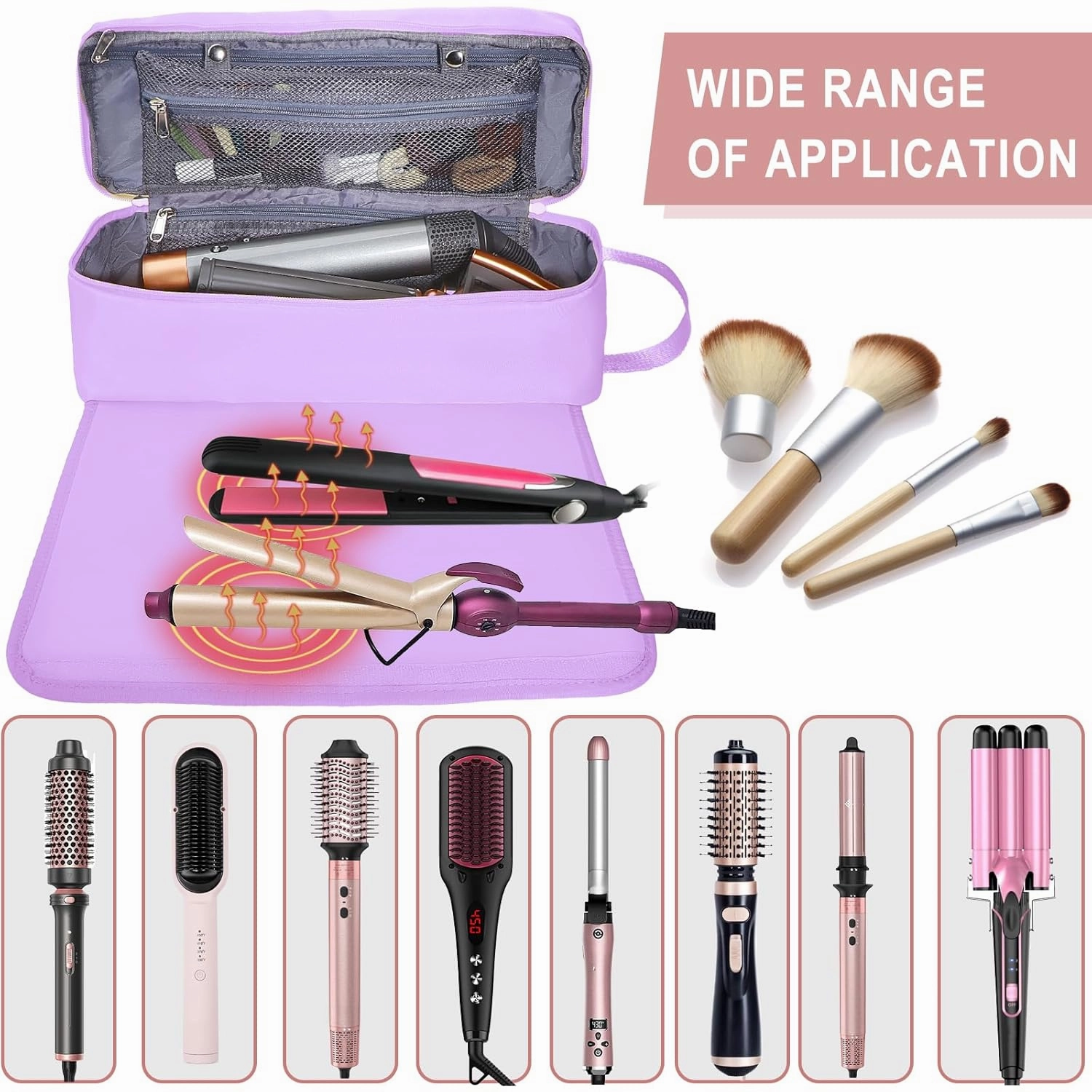 Hair Tools Travel Bag with Heat Resistant Mat Hair Styling Accessories Storage Case for Hair Dryer Flat Iron Straightener Curling Iron Haircare Accessories Travel Essentials for Women