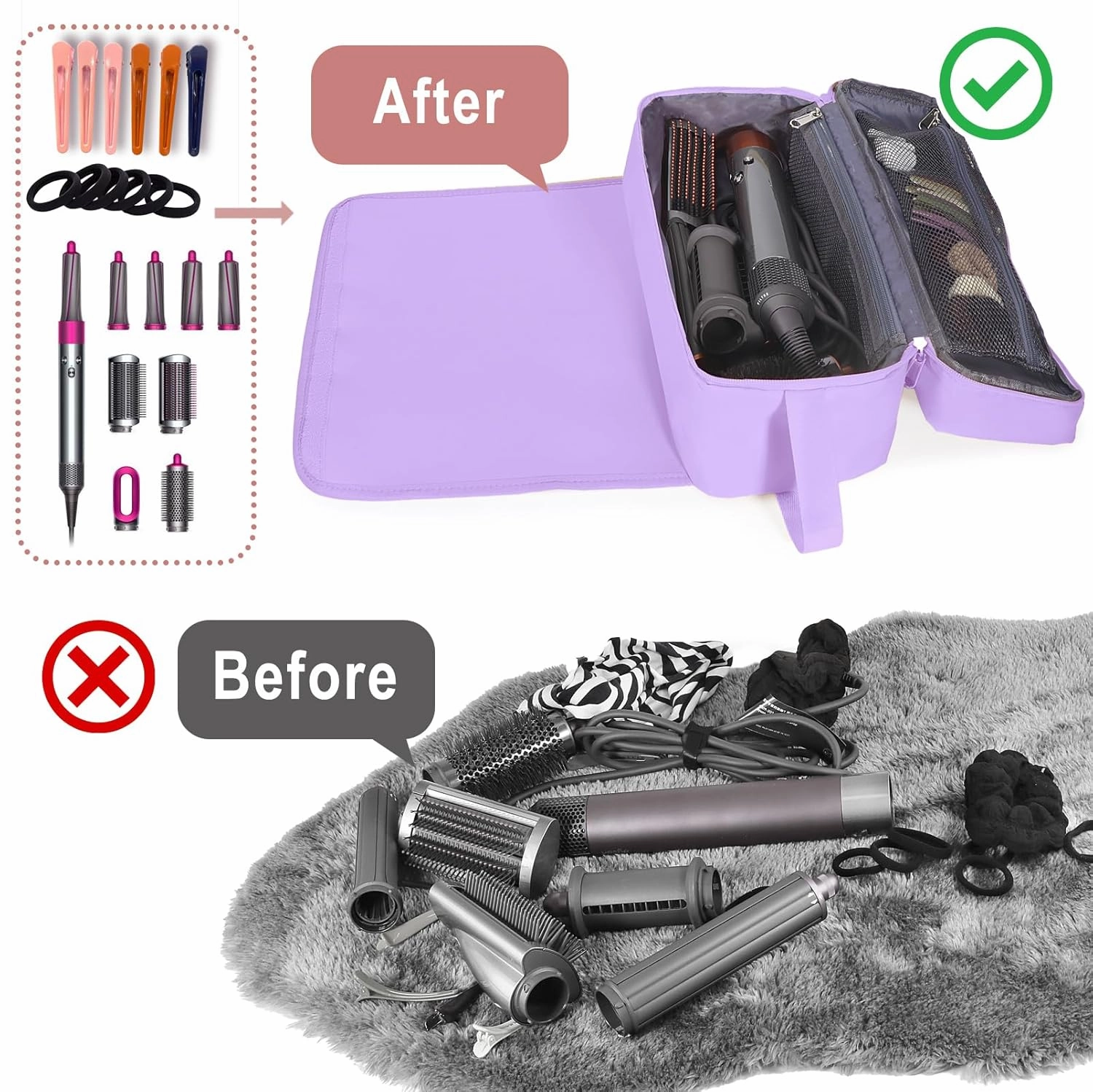 Hair Tools Travel Bag with Heat Resistant Mat Hair Styling Accessories Storage Case for Hair Dryer Flat Iron Straightener Curling Iron Haircare Accessories Travel Essentials for Women