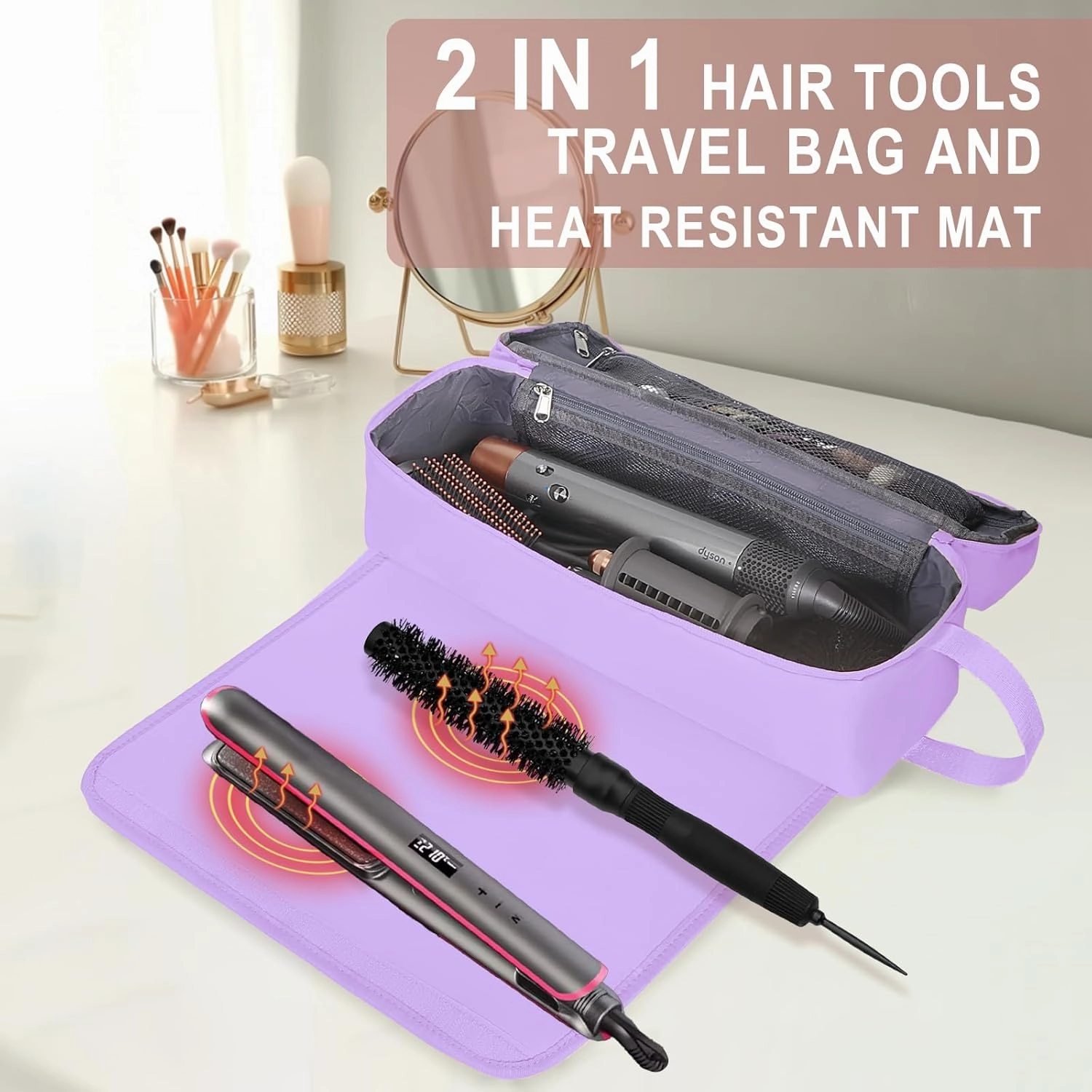 Hair Tools Travel Bag with Heat Resistant Mat Hair Styling Accessories Storage Case for Hair Dryer Flat Iron Straightener Curling Iron Haircare Accessories Travel Essentials for Women