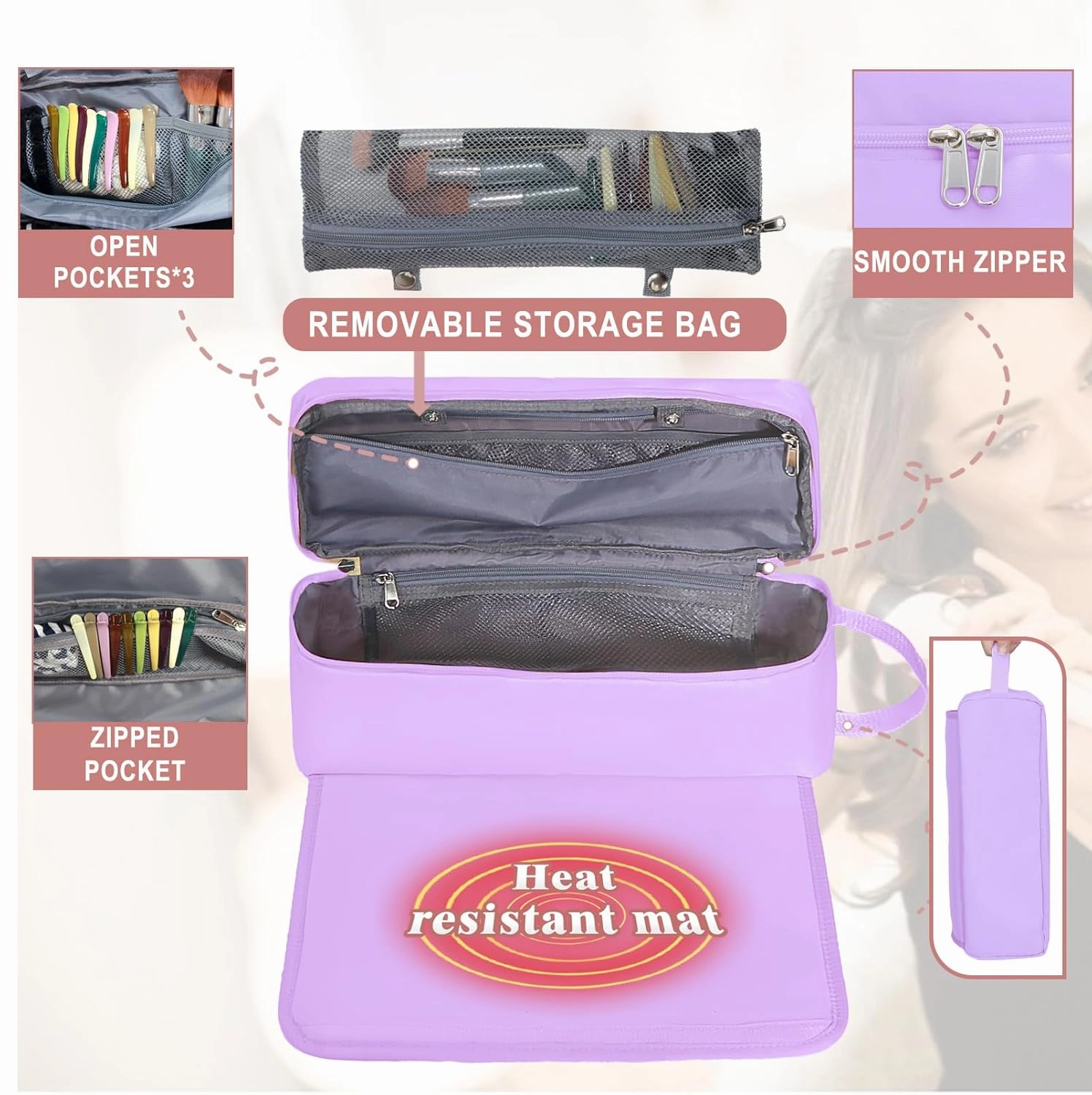 Hair Tools Travel Bag with Heat Resistant Mat Hair Styling Accessories Storage Case for Hair Dryer Flat Iron Straightener Curling Iron Haircare Accessories Travel Essentials for Women