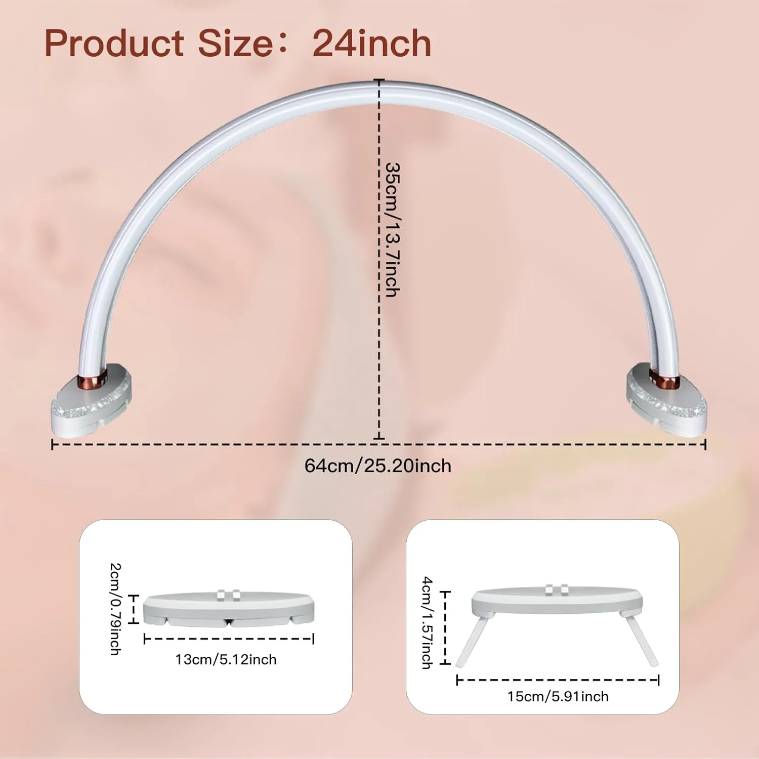Half Moon Light for Nail Desk 24in Nail Lamp for Desk LED Table Light Multiple Color Modes and Brightness for Beauty Eyelash Makeup Tattoo Crafts Reading Spa Salon Nail Tech
