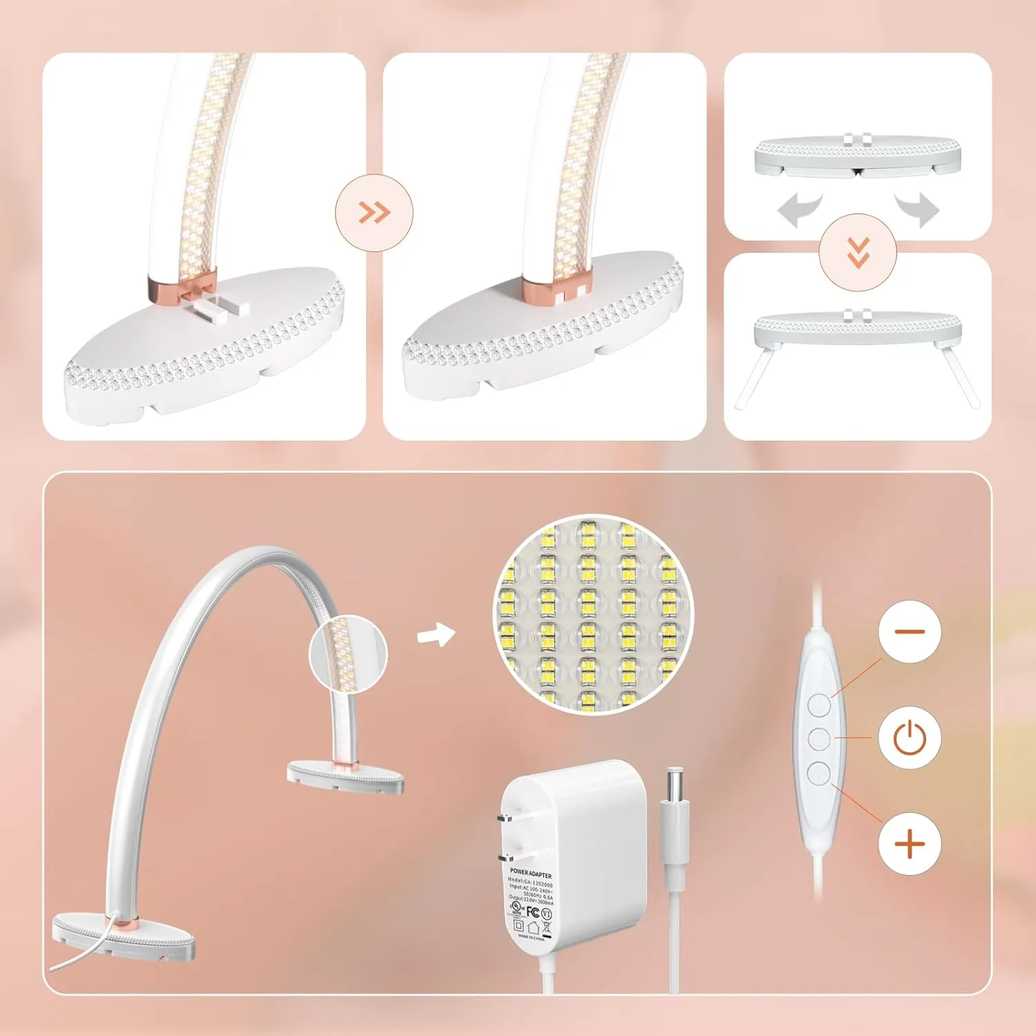 Half Moon Light for Nail Desk 24in Nail Lamp for Desk LED Table Light Multiple Color Modes and Brightness for Beauty Eyelash Makeup Tattoo Crafts Reading Spa Salon Nail Tech