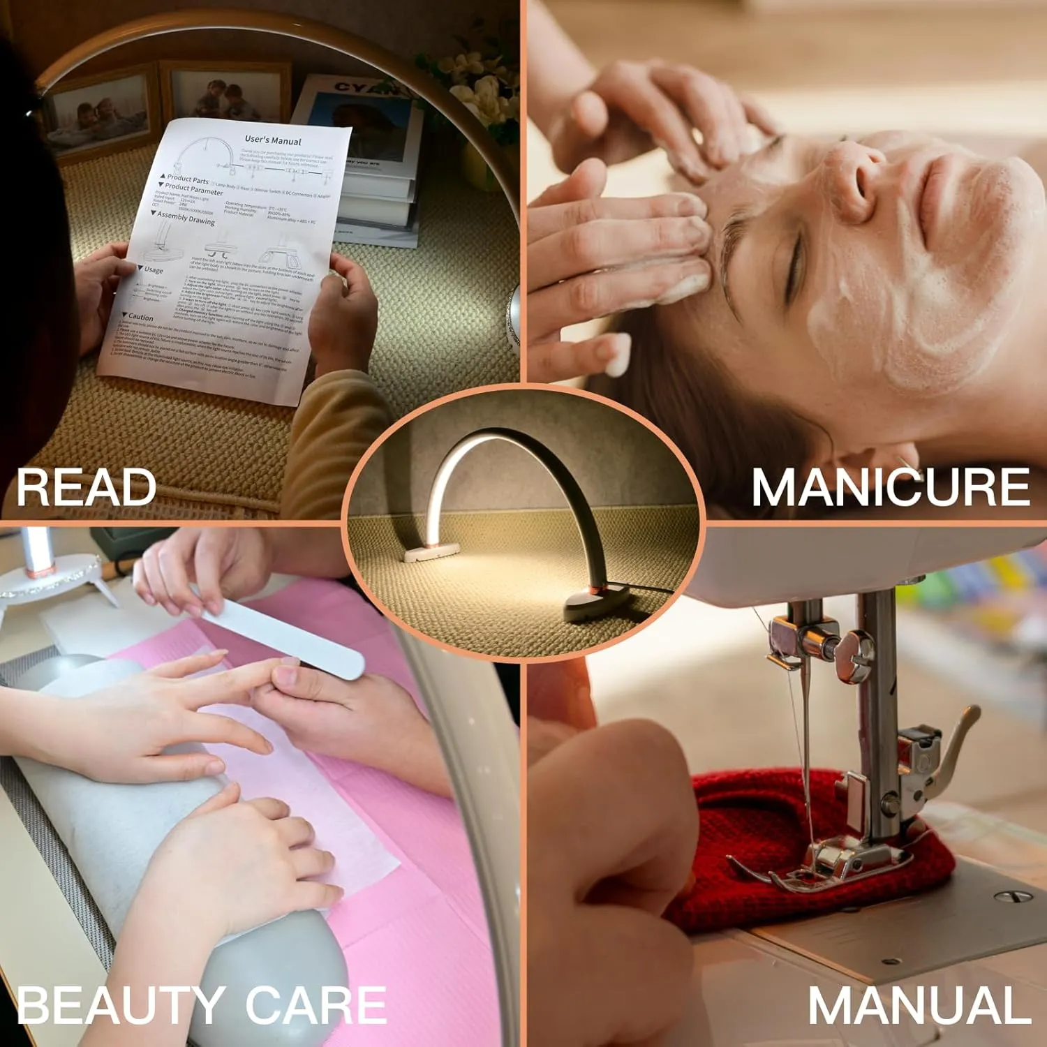 Half Moon Light for Nail Desk 24in Nail Lamp for Desk LED Table Light Multiple Color Modes and Brightness for Beauty Eyelash Makeup Tattoo Crafts Reading Spa Salon Nail Tech
