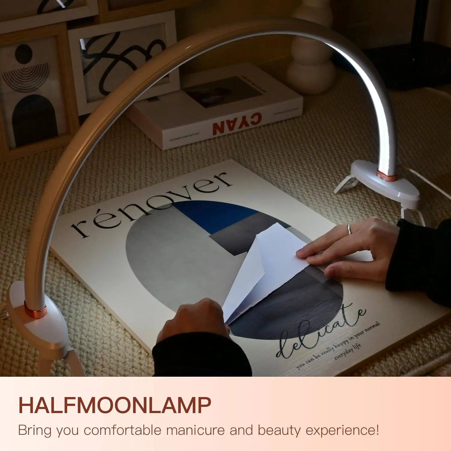 Half Moon Light for Nail Desk 24in Nail Lamp for Desk LED Table Light Multiple Color Modes and Brightness for Beauty Eyelash Makeup Tattoo Crafts Reading Spa Salon Nail Tech