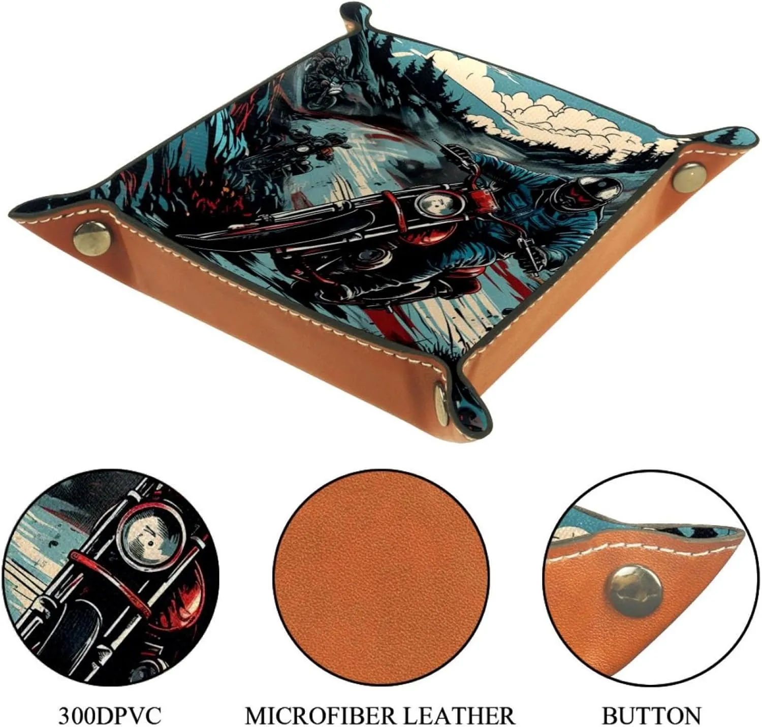 Hand Drawn Motorcyclist Jewelry Organizer Tray Set, Stackable and Versatile Storage for Earrings, Bracelets, Rings, and More