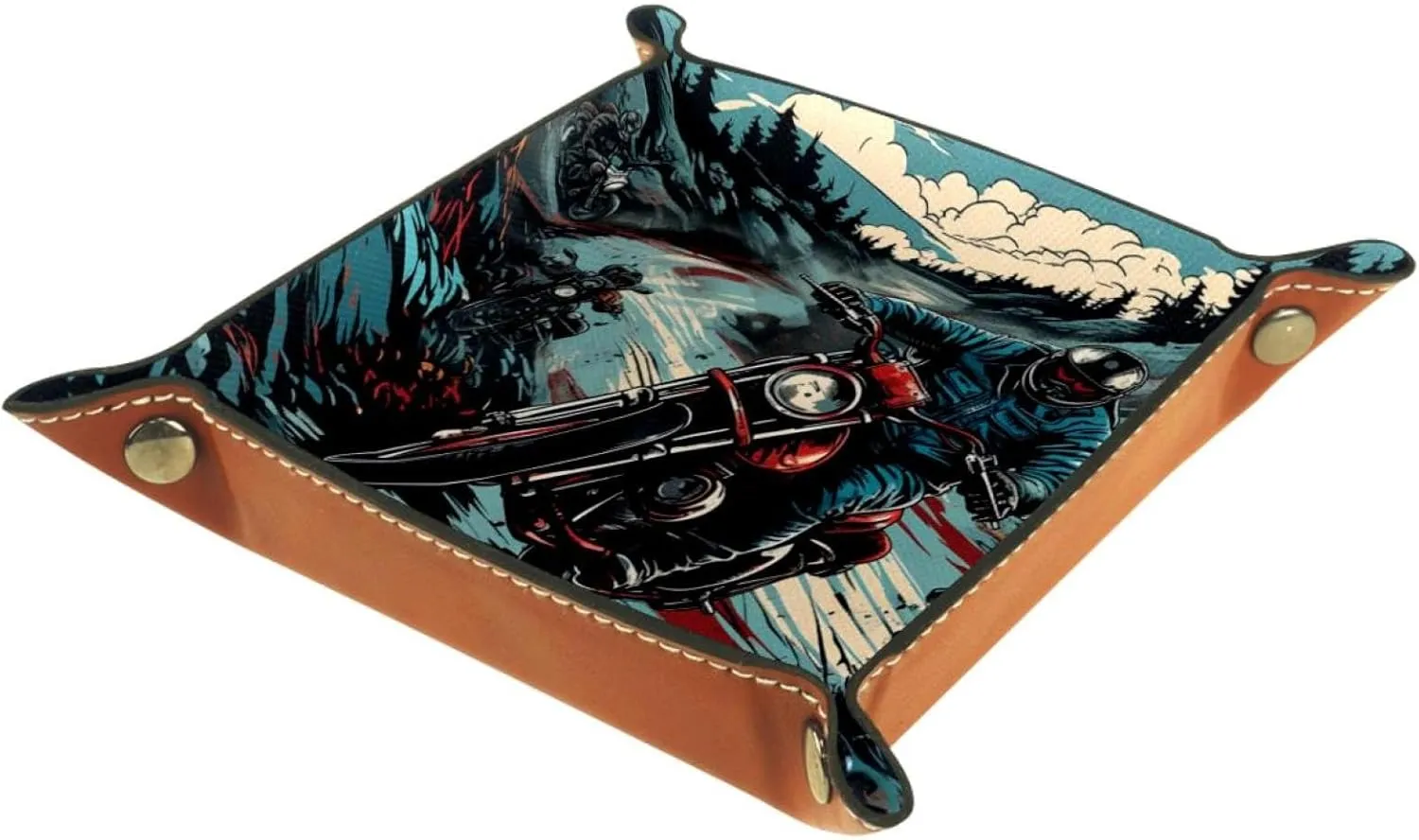 Hand Drawn Motorcyclist Jewelry Organizer Tray Set, Stackable and Versatile Storage for Earrings, Bracelets, Rings, and More