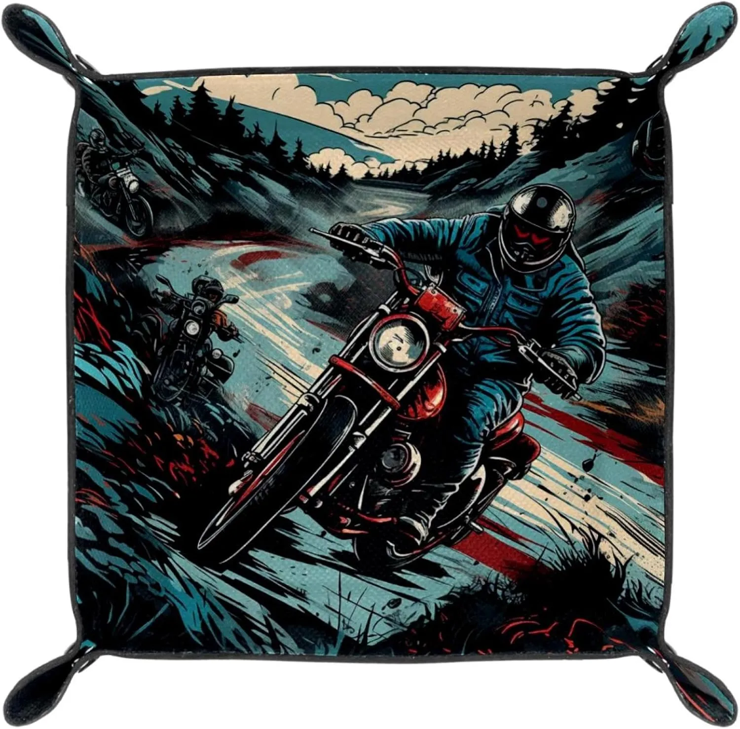 Hand Drawn Motorcyclist Jewelry Organizer Tray Set, Stackable and Versatile Storage for Earrings, Bracelets, Rings, and More