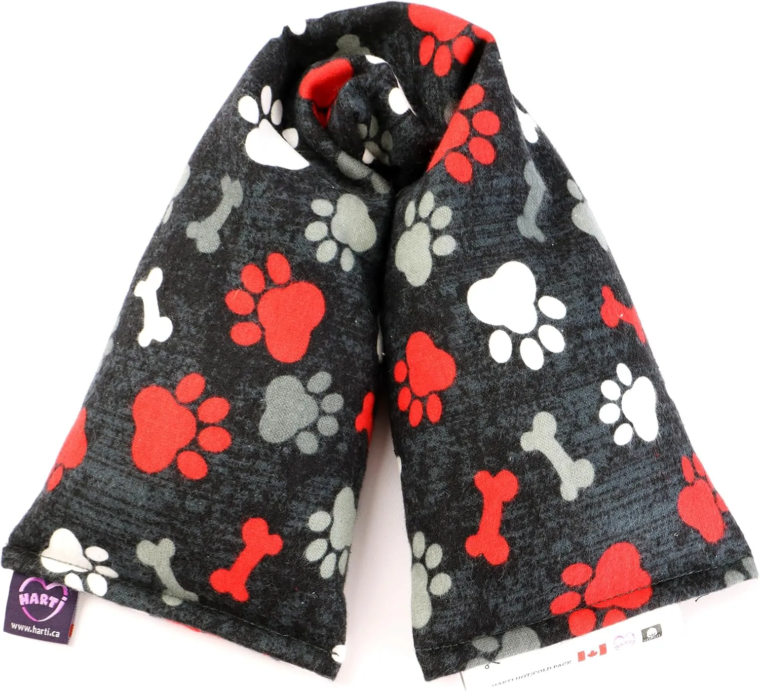 Handmade in Canada: 20"x5" Double-Layered Cotton Microwave Heating Pad for Pain Relief - Oats Bean Bag with Weighted Moist Heat for Neck, Shoulders, Cramps, and Back Warm Compress. Paws and Bones