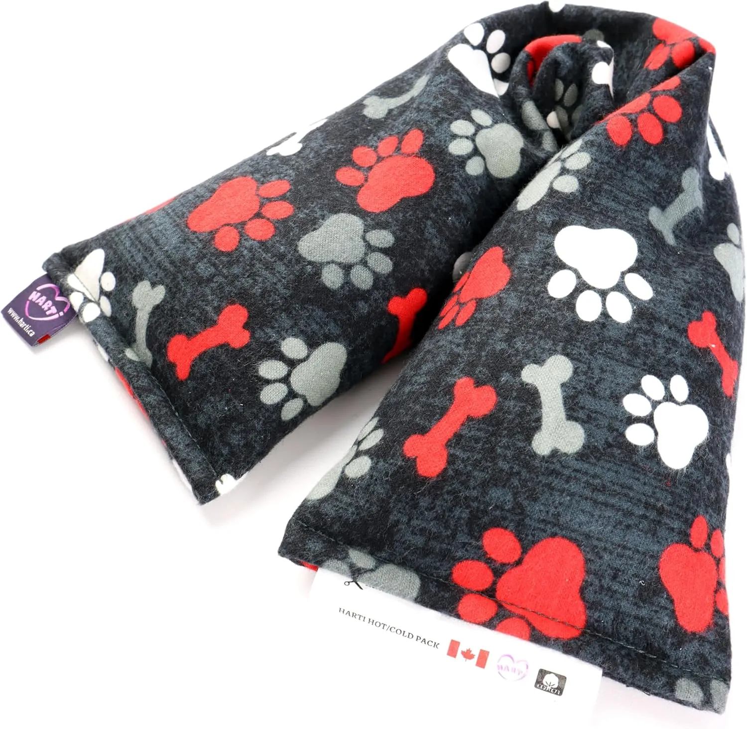 Handmade in Canada: 20"x5" Double-Layered Cotton Microwave Heating Pad for Pain Relief - Oats Bean Bag with Weighted Moist Heat for Neck, Shoulders, Cramps, and Back Warm Compress. Paws and Bones