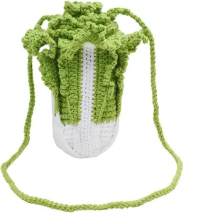 Handmade Knitted Purse Cabbage Shape Shoulder Bag for Women Wool Knitted Crossbody Bag with Drawstring