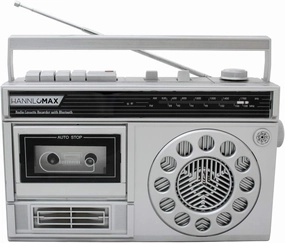 HANNLOMAX HX-601K Portable AM/FM Radio Cassette Recorder with Bluetooth, Records from Built-in Mic or Radio, Headphone Jack, AC/DC Operation. (Silver)