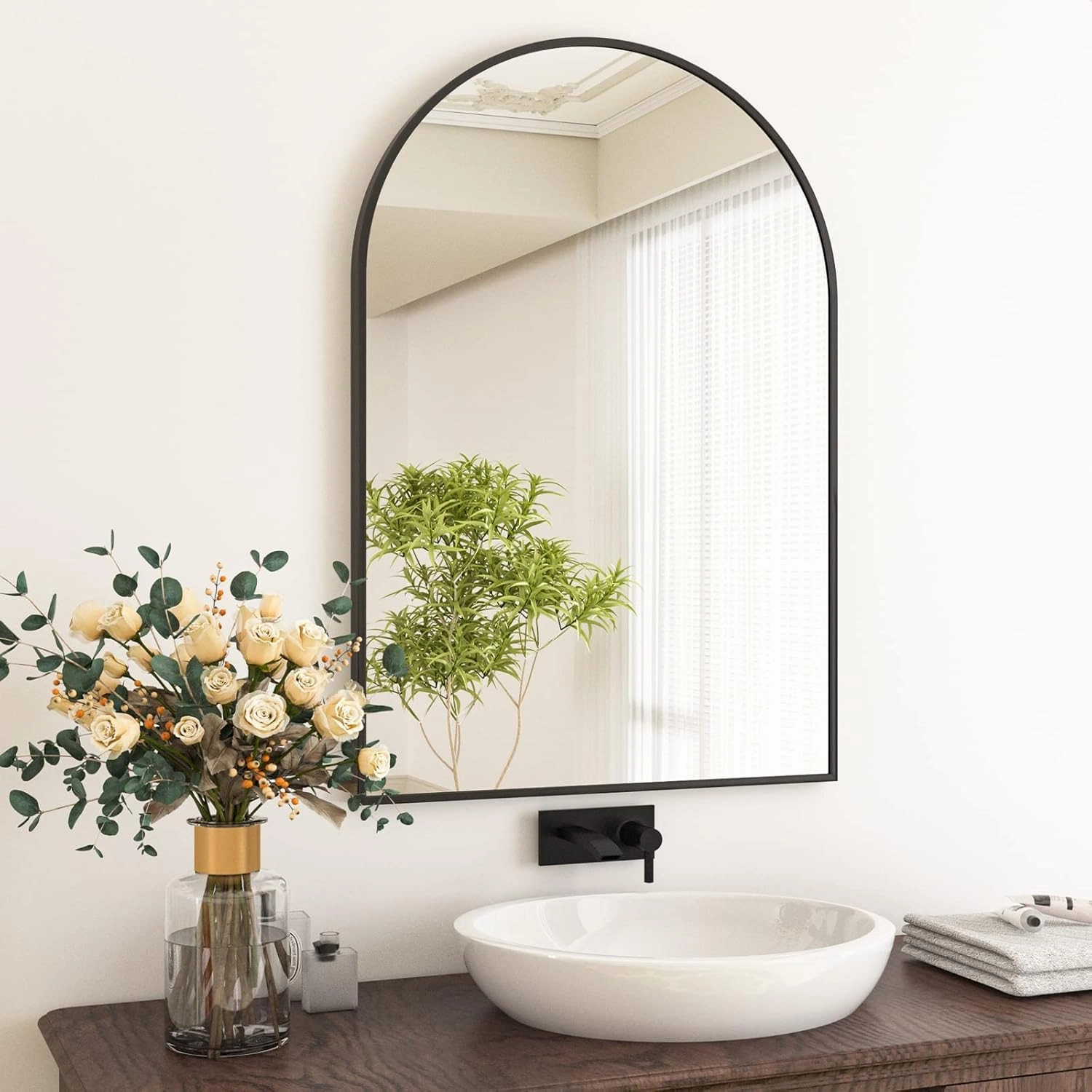 HARRITPURE 24"x36" Arched Bathroom Mirror - Wall Mounted Mirror - Black Arch Mirror - Aluminum Alloy Frame Bathroom Mirror Living Room, Bedroom, Bathroom and Entryway