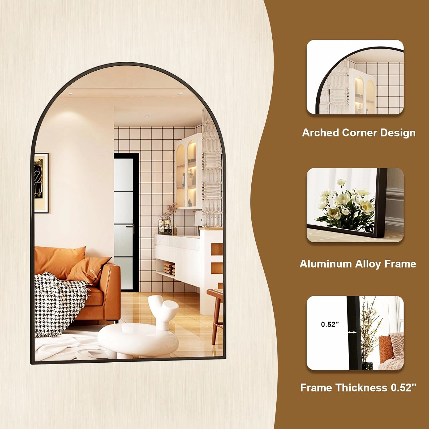 HARRITPURE 24"x36" Arched Bathroom Mirror - Wall Mounted Mirror - Black Arch Mirror - Aluminum Alloy Frame Bathroom Mirror Living Room, Bedroom, Bathroom and Entryway