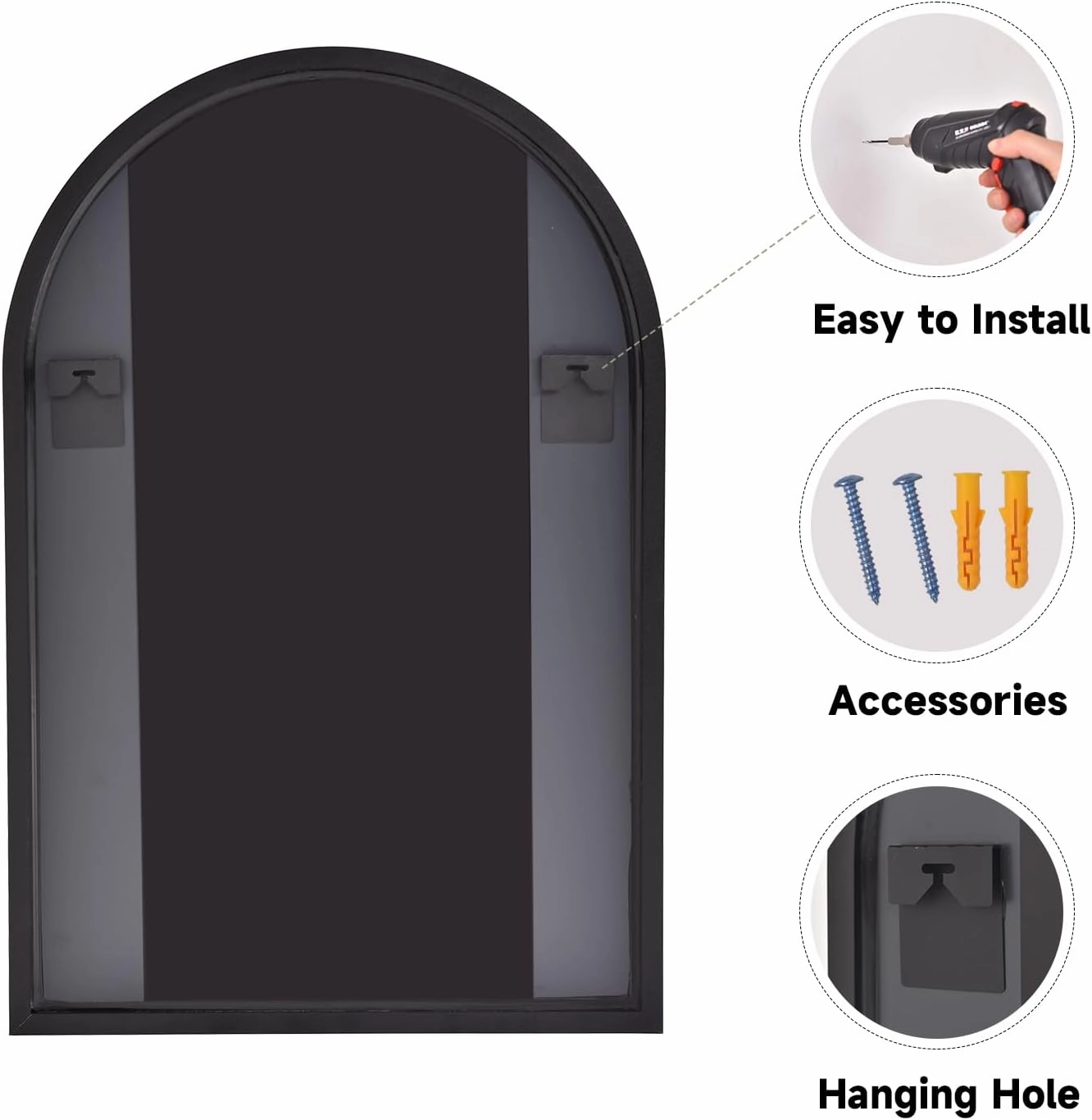 HARRITPURE 24"x36" Arched Bathroom Mirror - Wall Mounted Mirror - Black Arch Mirror - Aluminum Alloy Frame Bathroom Mirror Living Room, Bedroom, Bathroom and Entryway