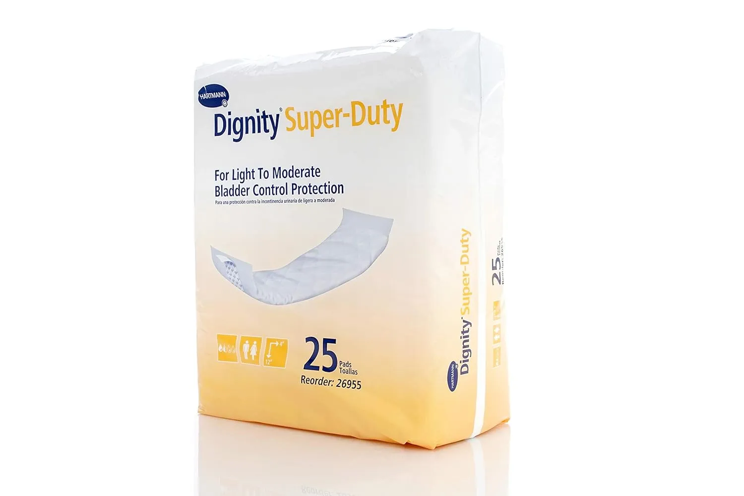 Hartmann USA Dignity Super-Duty Pads, Light to Moderate Bladder Control Protection, 12" x 4", Case of 200, 26955