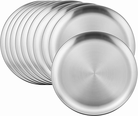 HaWare 10-Piece 18/8 Stainless Steel Plates, Metal 304 Dinner Dishes for Kids Toddlers Children, 10 Inches Feeding Serving Camping Plates, Reusable and Dishwasher Safe