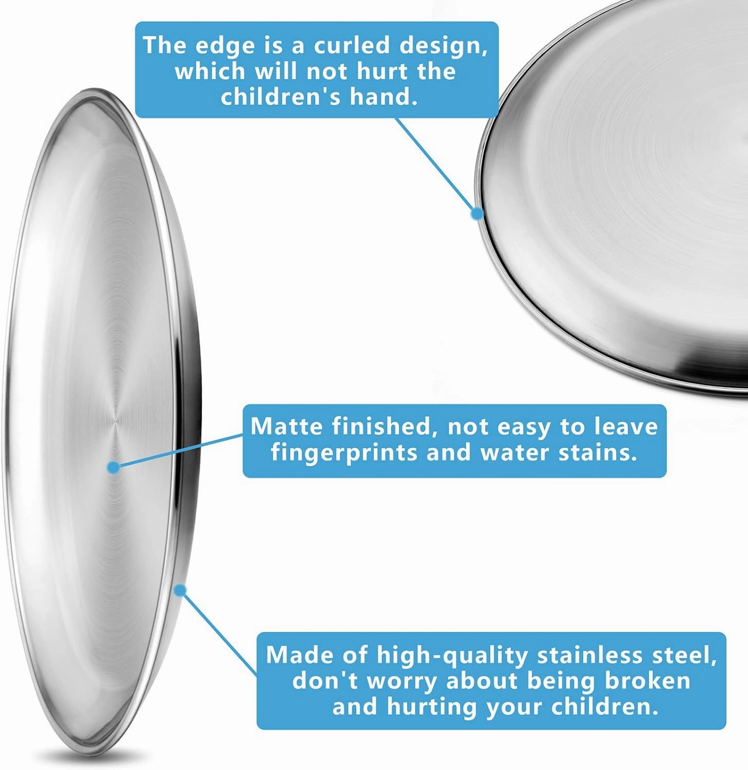 HaWare 10-Piece 18/8 Stainless Steel Plates, Metal 304 Dinner Dishes for Kids Toddlers Children, 10 Inches Feeding Serving Camping Plates, Reusable and Dishwasher Safe