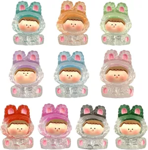 Healing Cute Pet Desktop Ornament Set10 Pieces, Office Desk Stress Reliever, Car Cute Air Outlet Decoration, Living Room Art Display Set, Resin Hand Carving (Colorful Bunny)