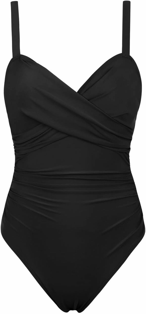Hilor Women's Underwire One Piece Swimsuits Criss Cross Push Up Bathing Suit Retro Ruched Tummy Control Swimwear