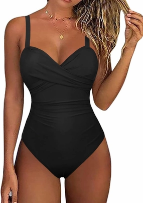 Hilor Women's Underwire One Piece Swimsuits Criss Cross Push Up Bathing Suit Retro Ruched Tummy Control Swimwear