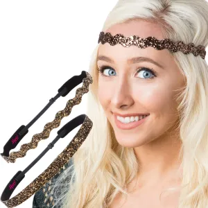 Hipsy REGULAR Size, Adjustable No Slip Sparkly Bling Mixed 2pk Headbands for Women Girls & Teens (Bling Glitter Mixed Brown)