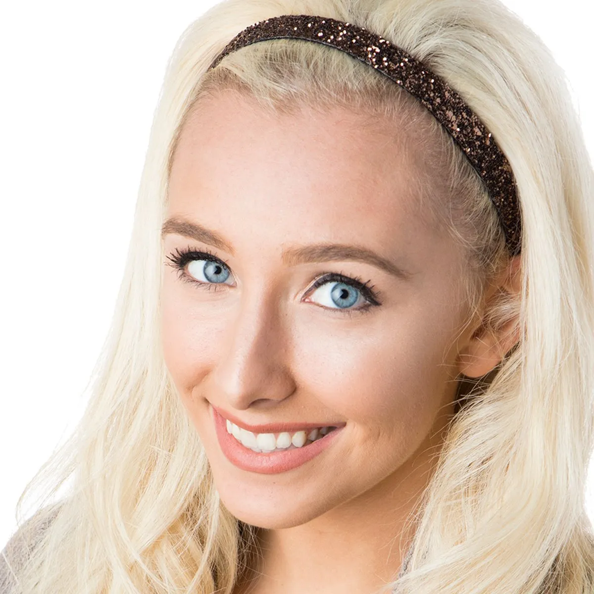 Hipsy REGULAR Size, Adjustable No Slip Sparkly Bling Mixed 2pk Headbands for Women Girls & Teens (Bling Glitter Mixed Brown)